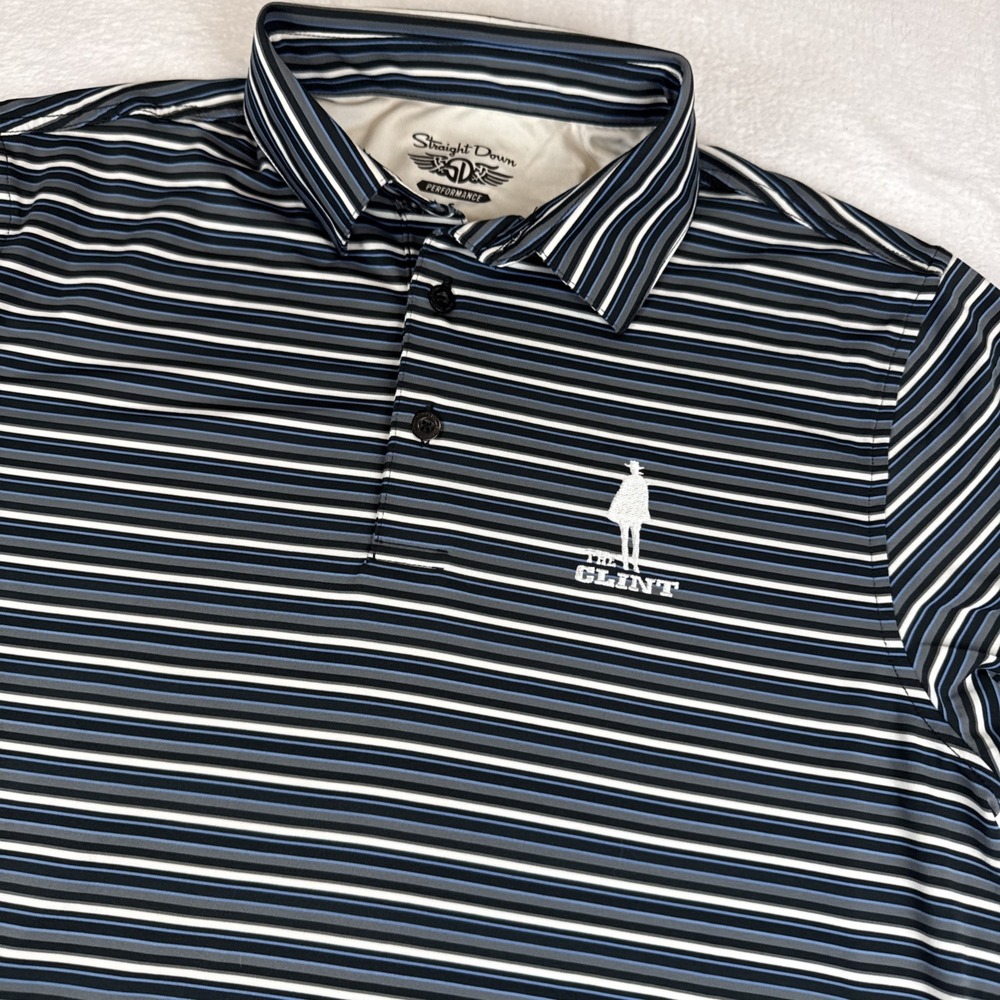 Rare Straight Down Clint Eastwood Tehama Golf Club Striped Performance Polo S